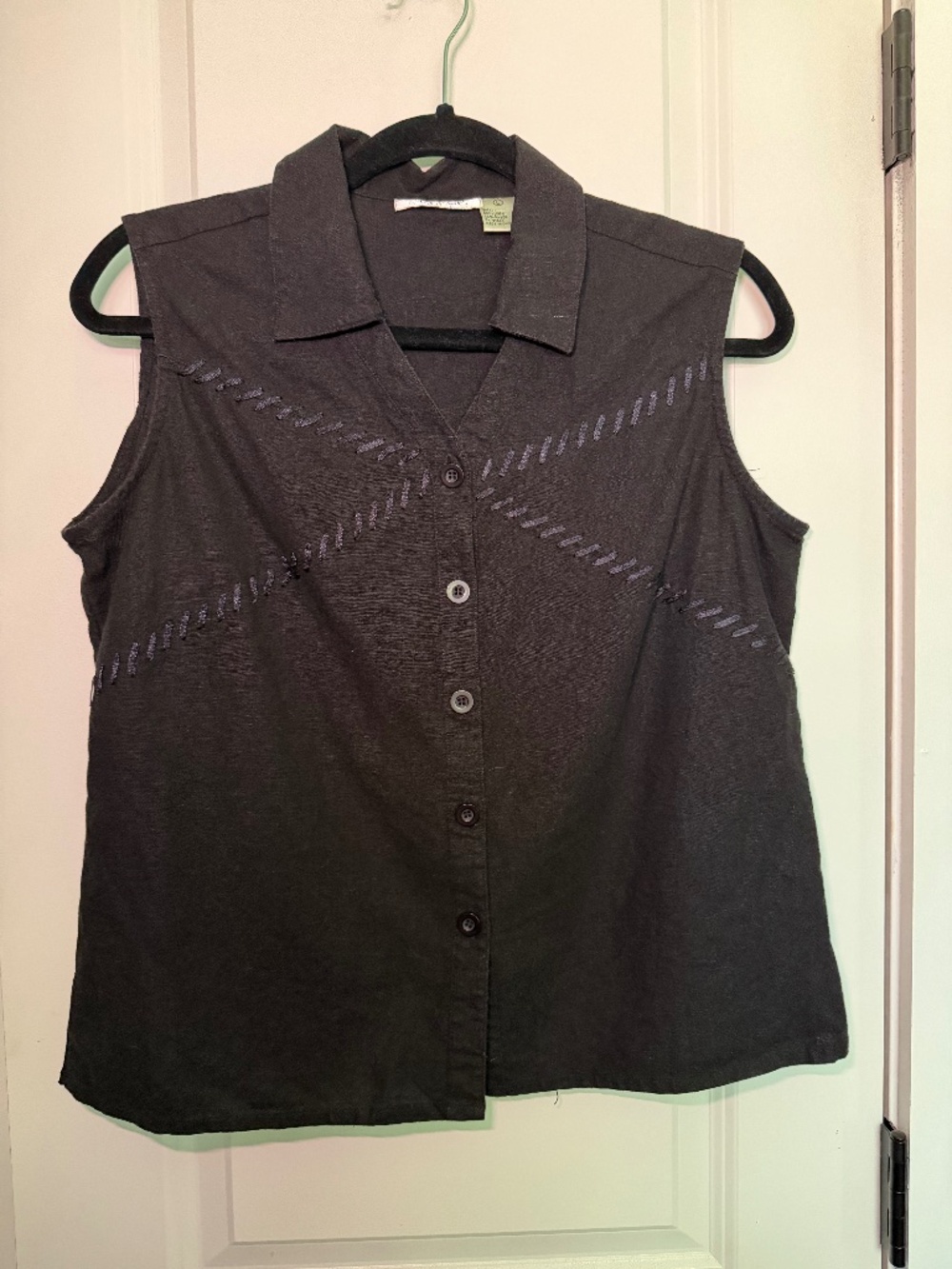 Vintage Selene Sport Black Western Button Up Top Size L Embroidered Stitching